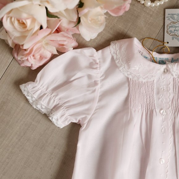 GORGEOUS Feltman Brothers Pink Romper Bubble Heirloom Lace Embroidery NWT - Picture 3 of 7